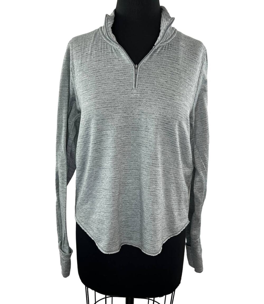 NIKE Dri-Fit Gray Heather Quarter-Zip Long Sleeve Pullover Thumbholes Active M